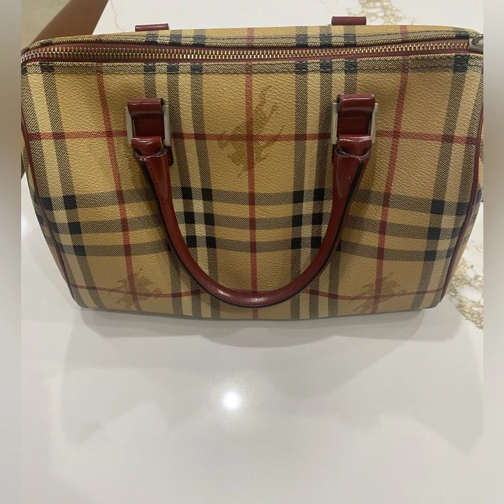Burberry Tan and Red satchel with Classic Check Pattern - Picture 3 of 7